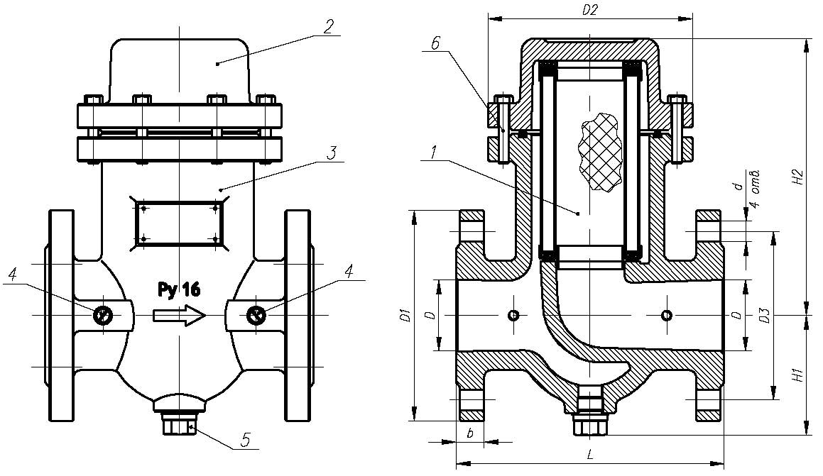 Габаритные размеры фильтров газа ФГ16-50, ФГ16-50-В